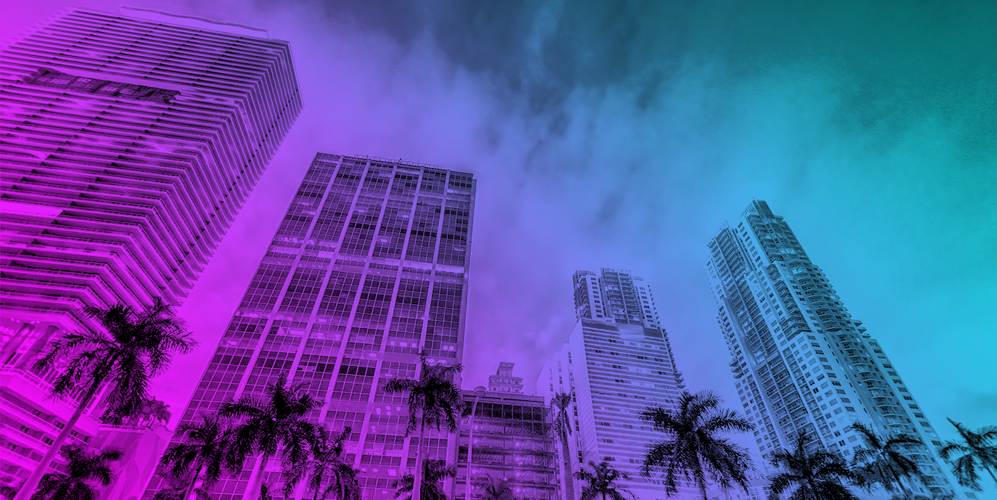 Pink and blue gradient photo of Miami downtown